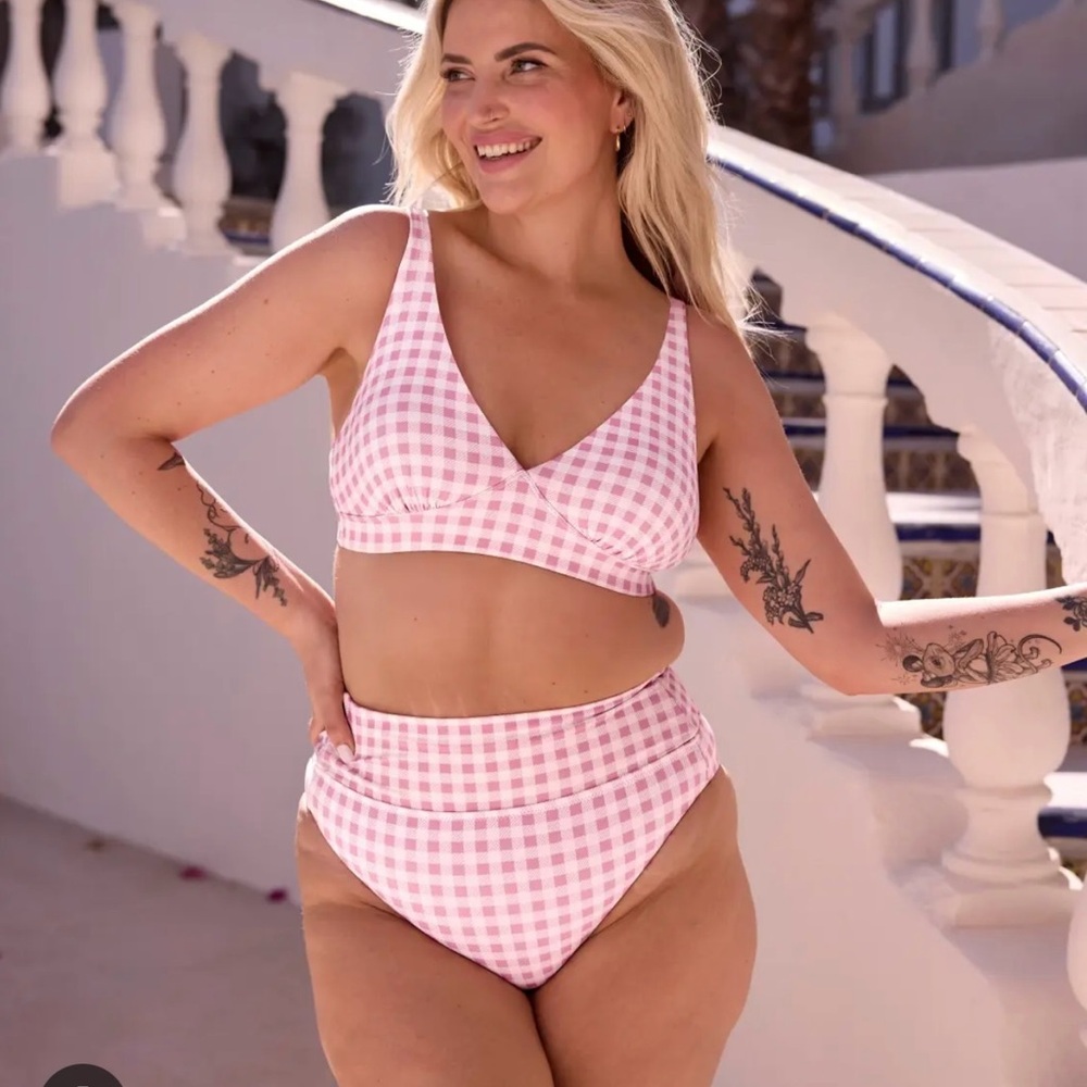 knix Pink Gingham High-Waist Bikini Set